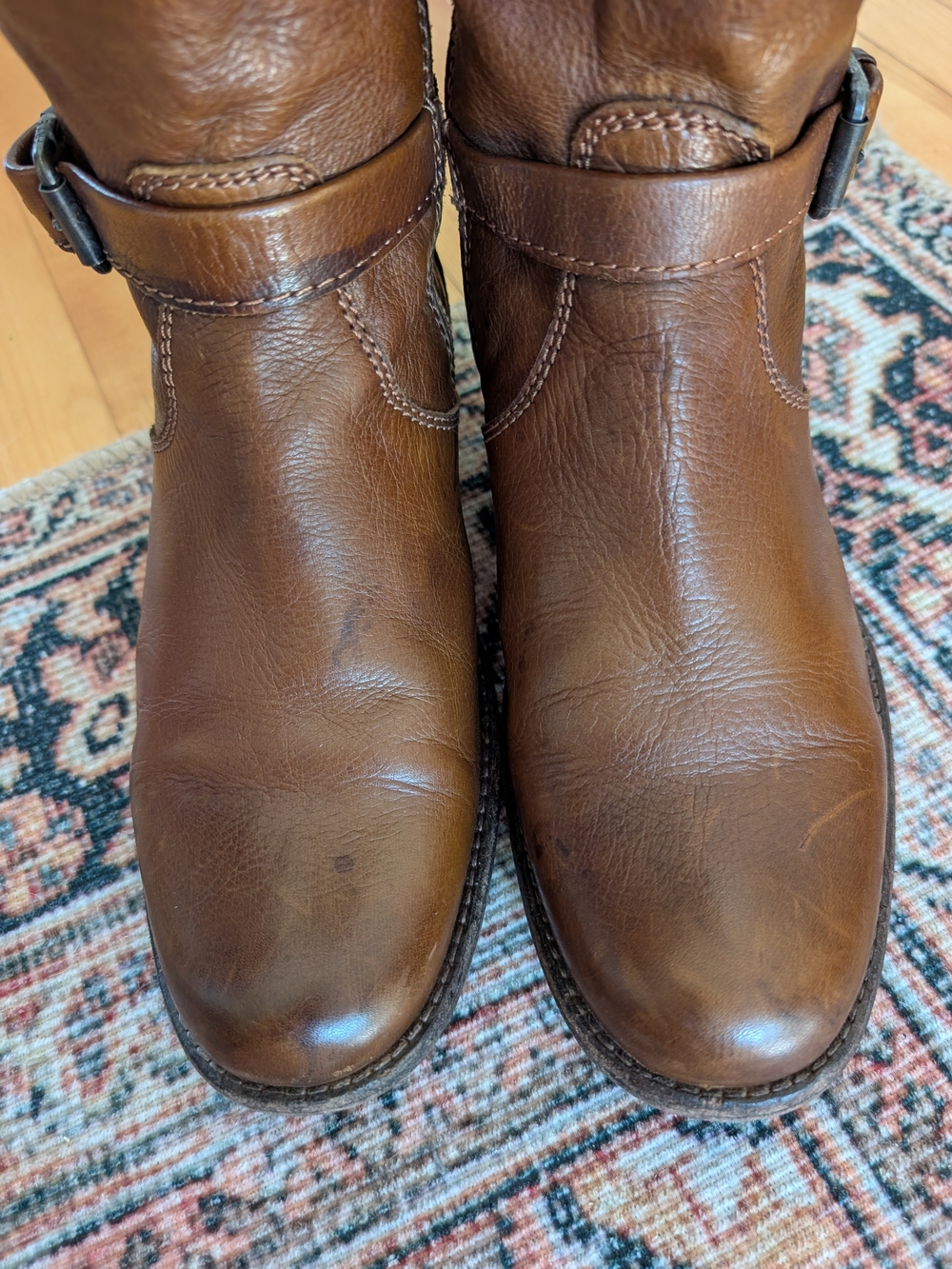 Frye Cognac Brown Tall Leather Buckle Riding Boots - Picture 8 of 13